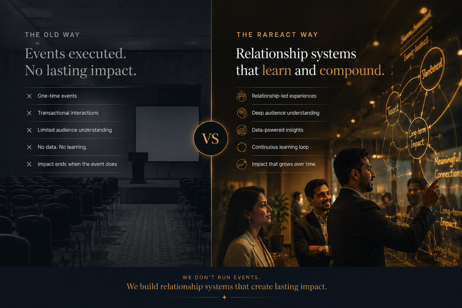 Traditional event execution vs RareAct relationship systems